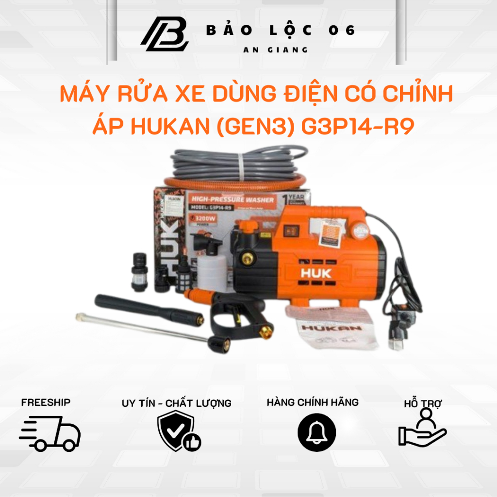 Máy rửa xe dùng điện có chỉnh áp HUKAN (GEN3) G3P14-R9 công suất 3200w, dây đồng
