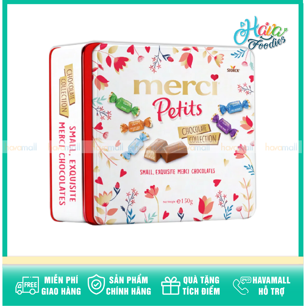 Kẹo Sô-cô-la Mini Tổng Hợp Petits Merci Nhập Khẩu Đức Hộp Thiếc Cao Cấp 125g – Petits Chocolate Coll