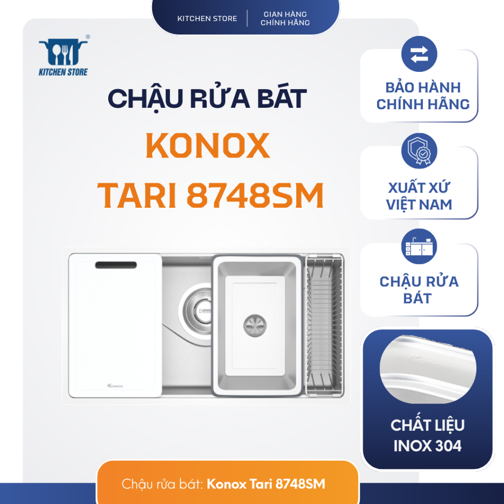 Chậu rửa bát 1 hố phong cách Nhật bề mặt mịn Konox Tari 8748SM – Kitchen Store