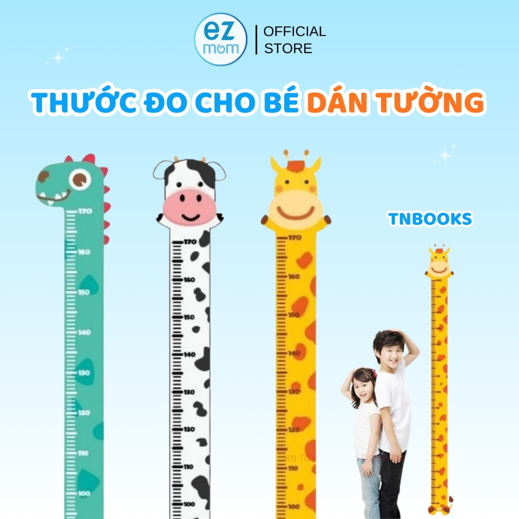 Thước Đo Chiều Cao Dán Tường TNBOOKS Hình Con Vật Đáng Yêu Cho Bé