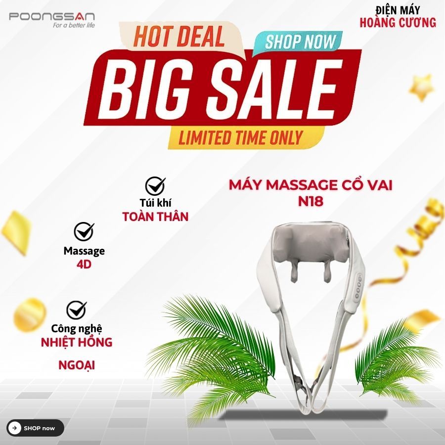 Máy Massage cổ và vai Poongsan N18 - Giảm Đau Vai Gáy, Thư Giãn Cơ Bắp, Hàng Chính Hãng