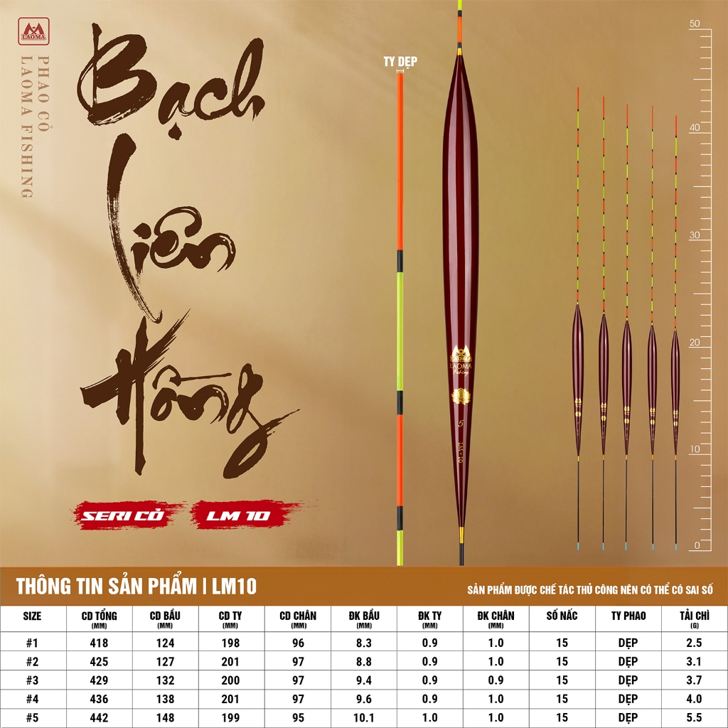 PHAO CỎ BẠCH LIÊN HỒNG LM10 - LAOMA FISHING - PHAO CÂU ĐÀI