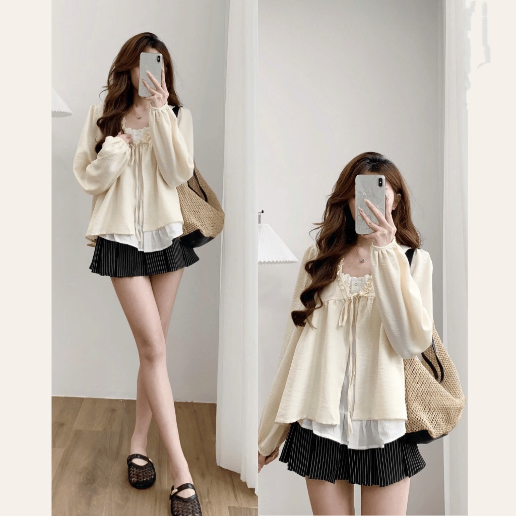 Áo Babydoll Phối Viền Bèo 2 Lớp Thắt Nơ 12 THÁNG SÁU CLOTHING MA3123 | BigBuy360 - bigbuy360.vn