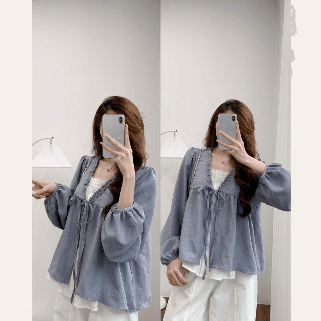 Áo Babydoll Phối Viền Bèo 2 Lớp Thắt Nơ 12 THÁNG SÁU CLOTHING MA3123 | BigBuy360 - bigbuy360.vn