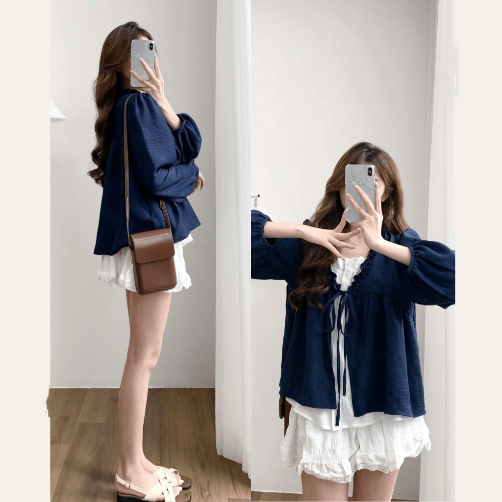 Áo Babydoll Phối Viền Bèo 2 Lớp Thắt Nơ 12 THÁNG SÁU CLOTHING MA3123 | BigBuy360 - bigbuy360.vn