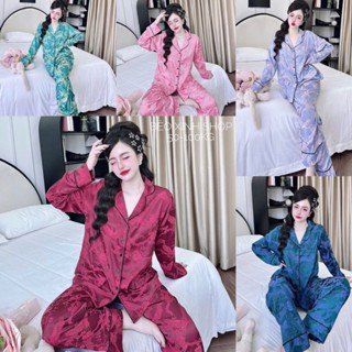  Đồ Bộ - Đồ Ngủ Tay Dài Quần Dài Vải Gấm Hạc Tiểu Thư Cao Cấp Thanh Lịch Pijama Bigsize 50-100kg - A.5649 