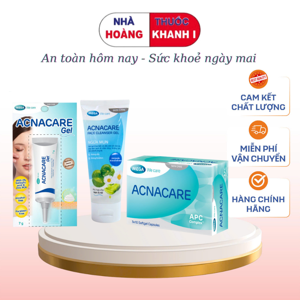 ACNACARE Viên uống - ACNACARE GEL- GEL ACNACARE RỬA MẶT giảm mụn, giảm nhờn, sạch tế bào chết (7g)
