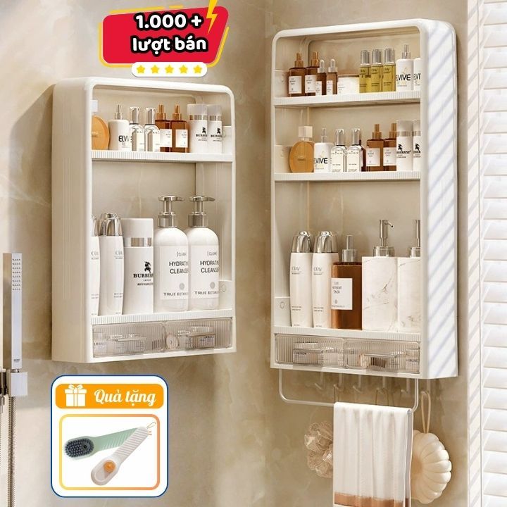 Kệ Mỹ Phẩm Gắn Tường Đa Năng Nhiều Tầng Không Cần Khoan, Kệ Đựng Đồ Nhà Tắm, Kệ Gia Vị Tiện Lợi