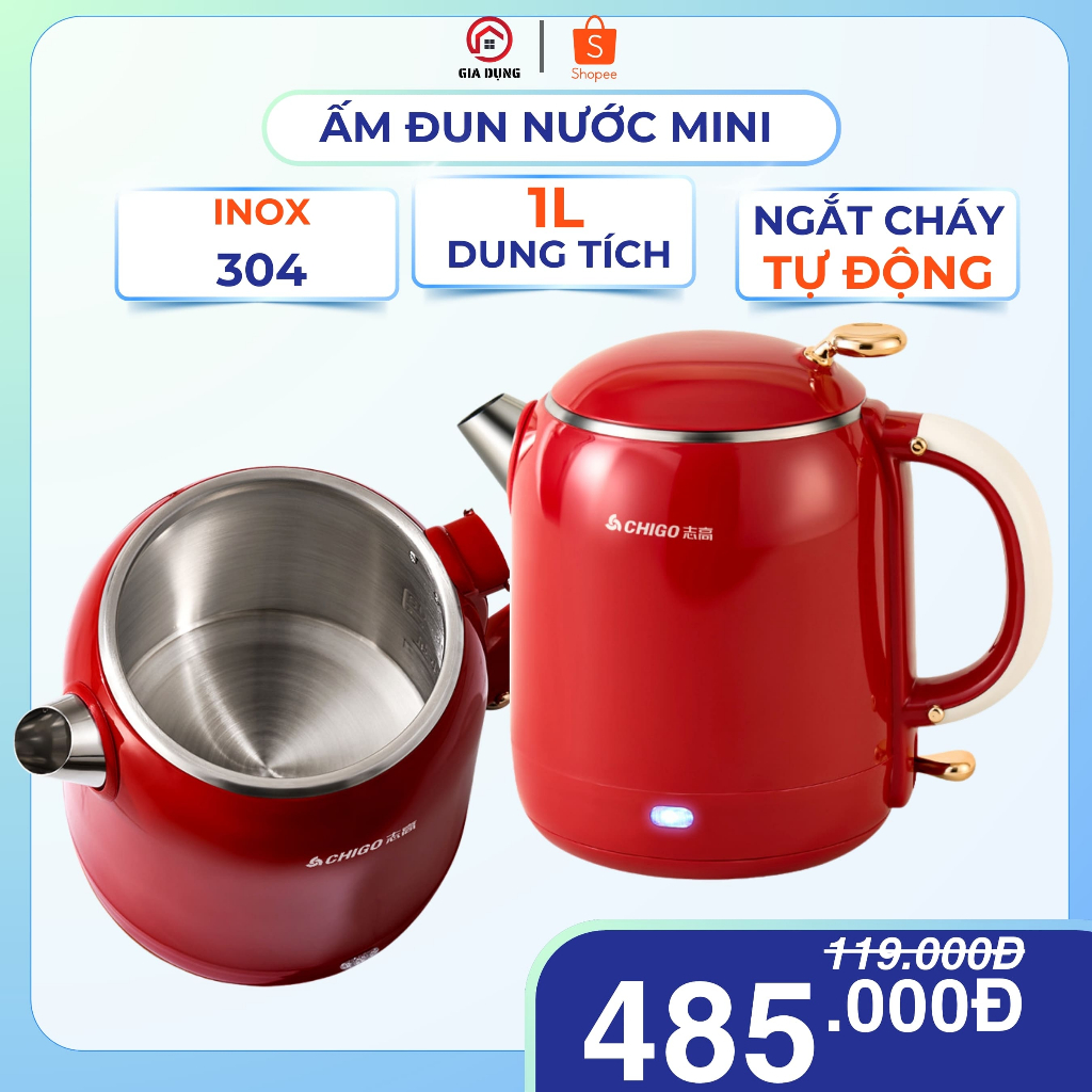 Ấm siêu tốc mini dung tích 1L chất liệu Inox 304