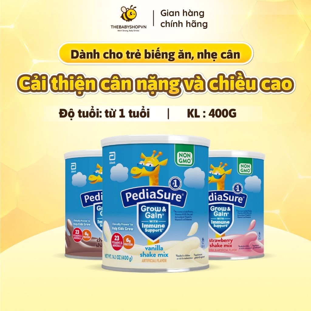 Sữa pediasure mỹ grow & gain 400g 3 vị Dâu, Vani, Chocolate -Hàng Chuẩn Mỹ Ship Air