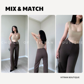 𝗩𝗜𝗧𝗥𝗔𝗡 𝗕𝗢𝗨𝗧𝗜𝗤𝗨𝗘 Quần Ống Suông Dài Lưng Cạp Cao Thun UmI Co Dãn Hack Dáng Che Bụng Basic Đơn Giản Trơn Minimal 108m (OS)