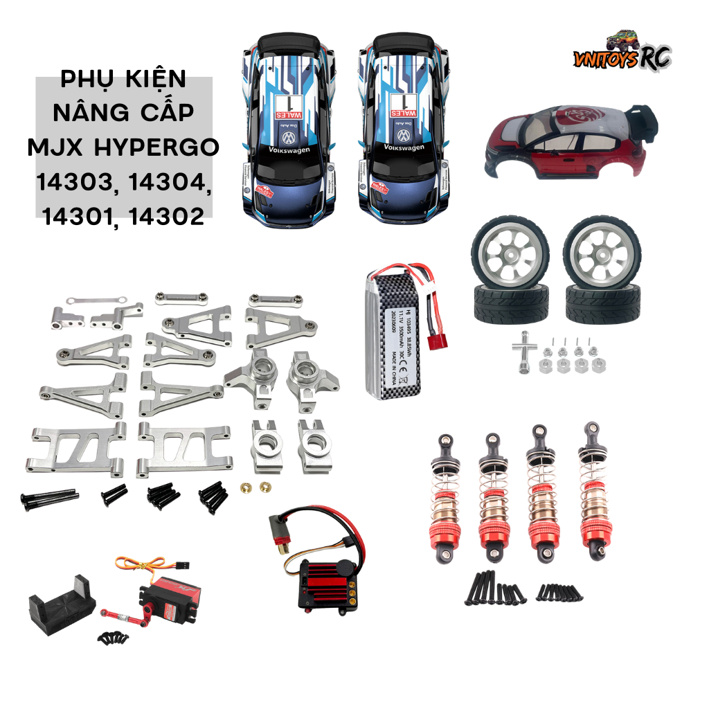 Phụ Kiện Chính Hãng MJX Hyper Go 14303 loại 1 – body xe, pin 3s, Động Cơ, Vi Sai, Bánh Răng – RC 1/1