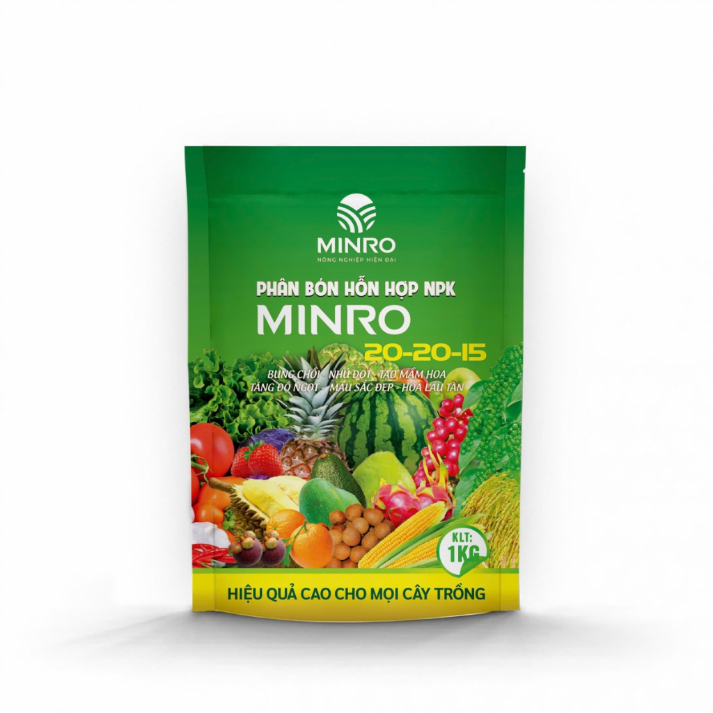 Phân bón NPK 20-20-15 (1Kg) - lavamix - npk tháp cao 1 màu - tan nhanh - npk202015