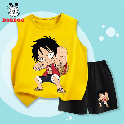 Set đồ bé trai BOBDOG chất liệu thun cotton mới in hình Luffy mũ rơm cho bé BD-KS27