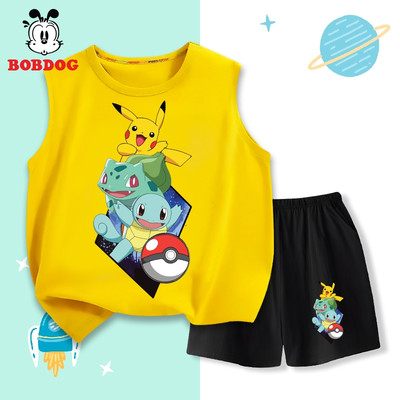 Đồ trẻ em bé trai BOBDOG, quần áo chất liệu cotton thoáng mát cho bé mặc hè in hình pikachu Pokemon BD-KS01