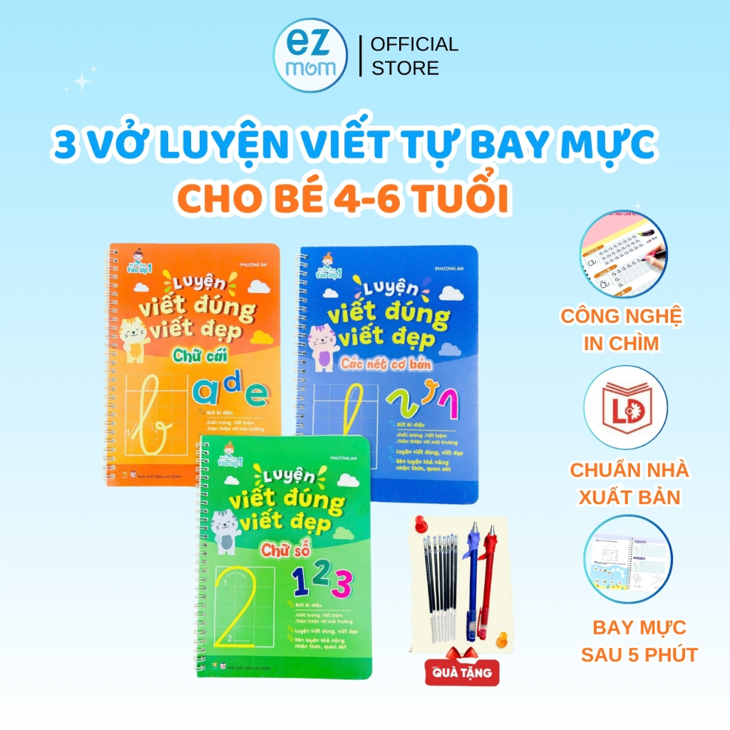 Bộ 3 Vở Luyện Viết Thần Kỳ TNBOOKS Tự Bay Mực Sau 5 Phút Cho Bé 4 - 6 tuổi