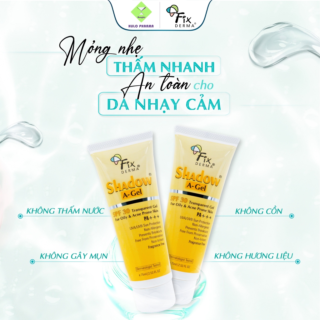 [FIXDERMA] Gel Chống Nắng Cho Da Mụn Fixderma Shadow A-Gel SPF 30+ Transparent Gel 75ml - Hùng Lợi | BigBuy360 - bigbuy360.vn