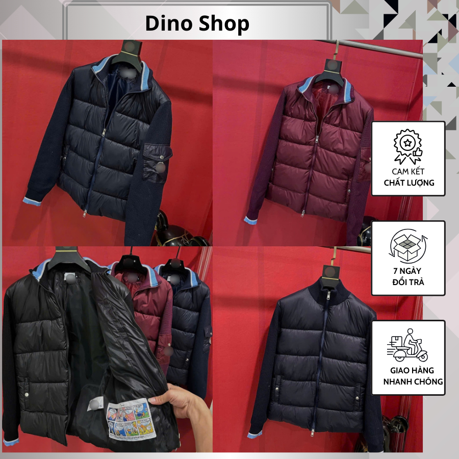 Khoác Mon Cờ Le Phối Tay Len Siêu Đẹp - Khoác Phao Mon Cờ Le Cổ Và Tay Phối Len Mix Túi Tay Áo Cực C