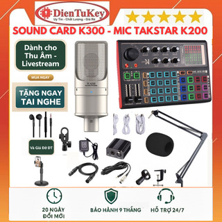  Combo livestream karaoke thu âm Soundcard k300 Mic TAKSTAR PC K200 New Chất Lượng Cao Âm Thanh Cực Kỳ Sống Động 