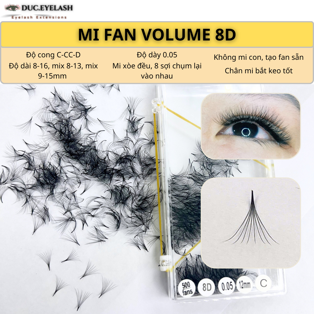 Mi fan sẵn 8D, mi fan volume, dày 0.05, cong C-CC-D, Lông Mi Nhân Tạo, dụng cụ nối mi / Đức Eyelash