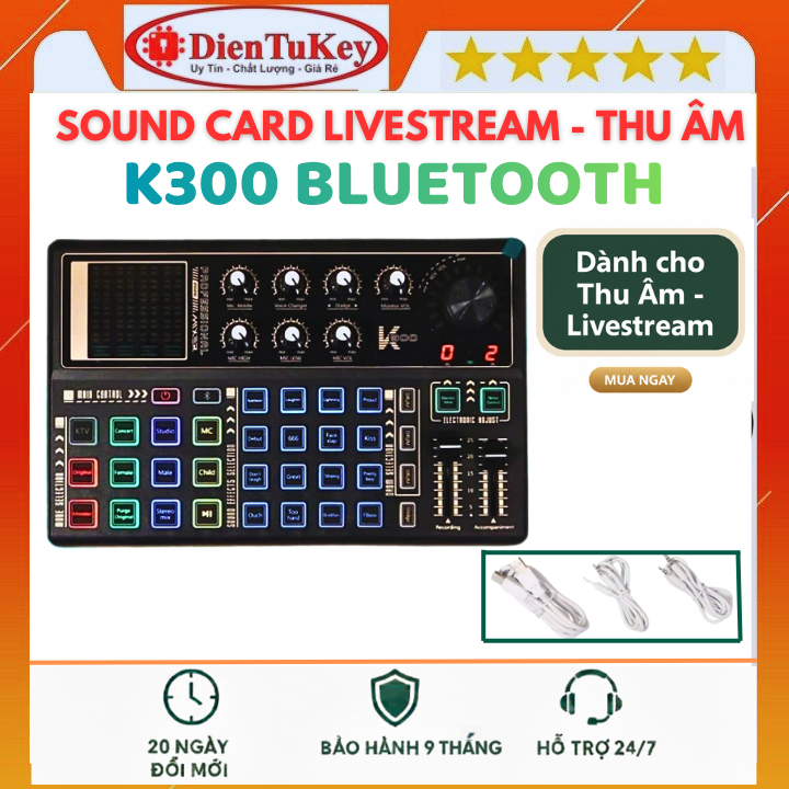 Bộ Sound Card Livestream K300 Thu âm, Karaoke Livestream hỗ trợ tốt các dòng mic 5 và 48V hơn sound 