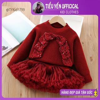  Quần áo trẻ em Set len cao cấp bé gái mặc Noel - Tết. áo len đỏ và chân váy tutu  S1799 |Tiểu Yến KID 