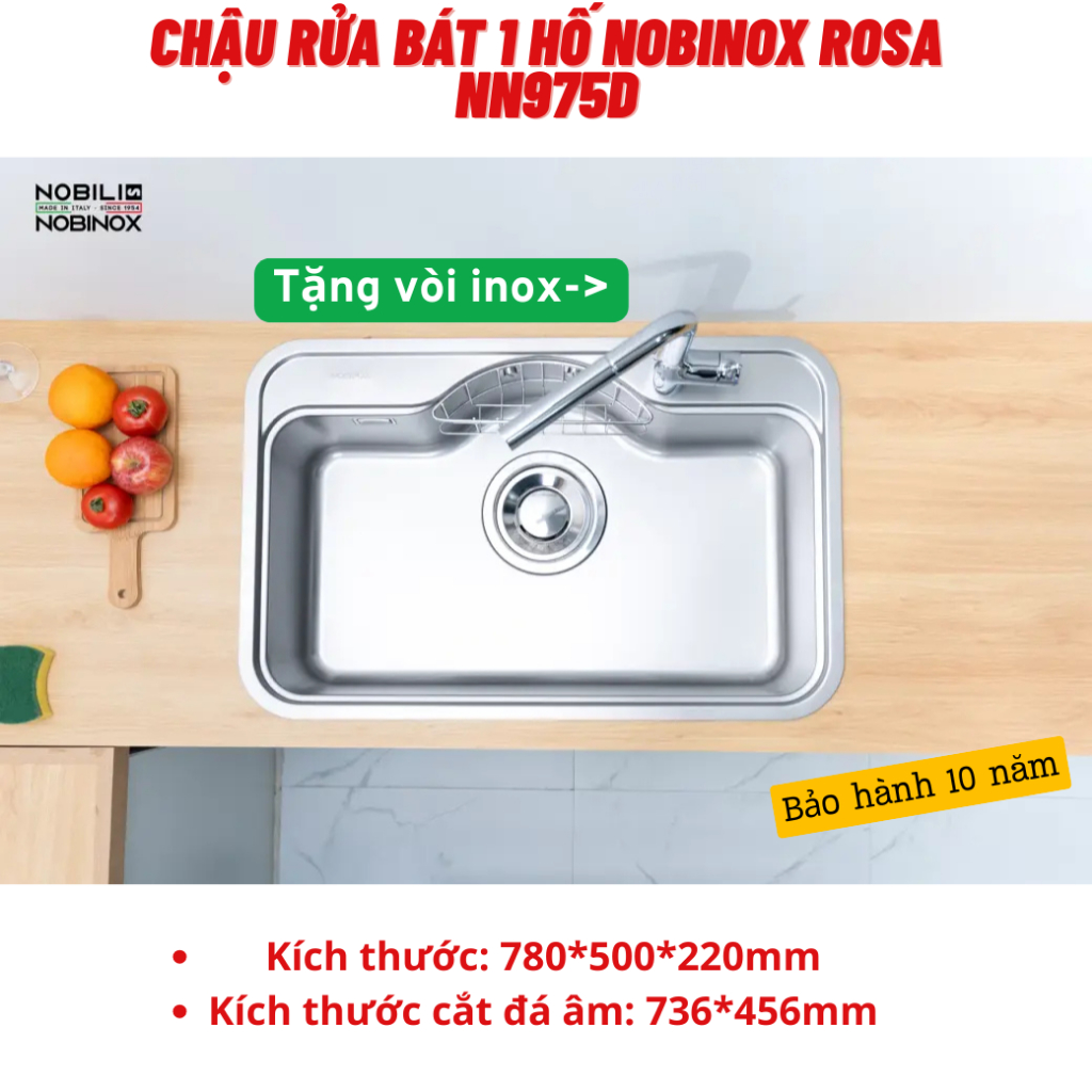 CHẬU RỬA BÁT 1 HỐ NOBINOX ROSA NN975D