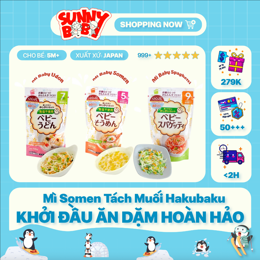 [NHẬT BẢN] Mì Somen Tách Muối Hakubaku Cho Bé Từ 5 Tháng Tuổi