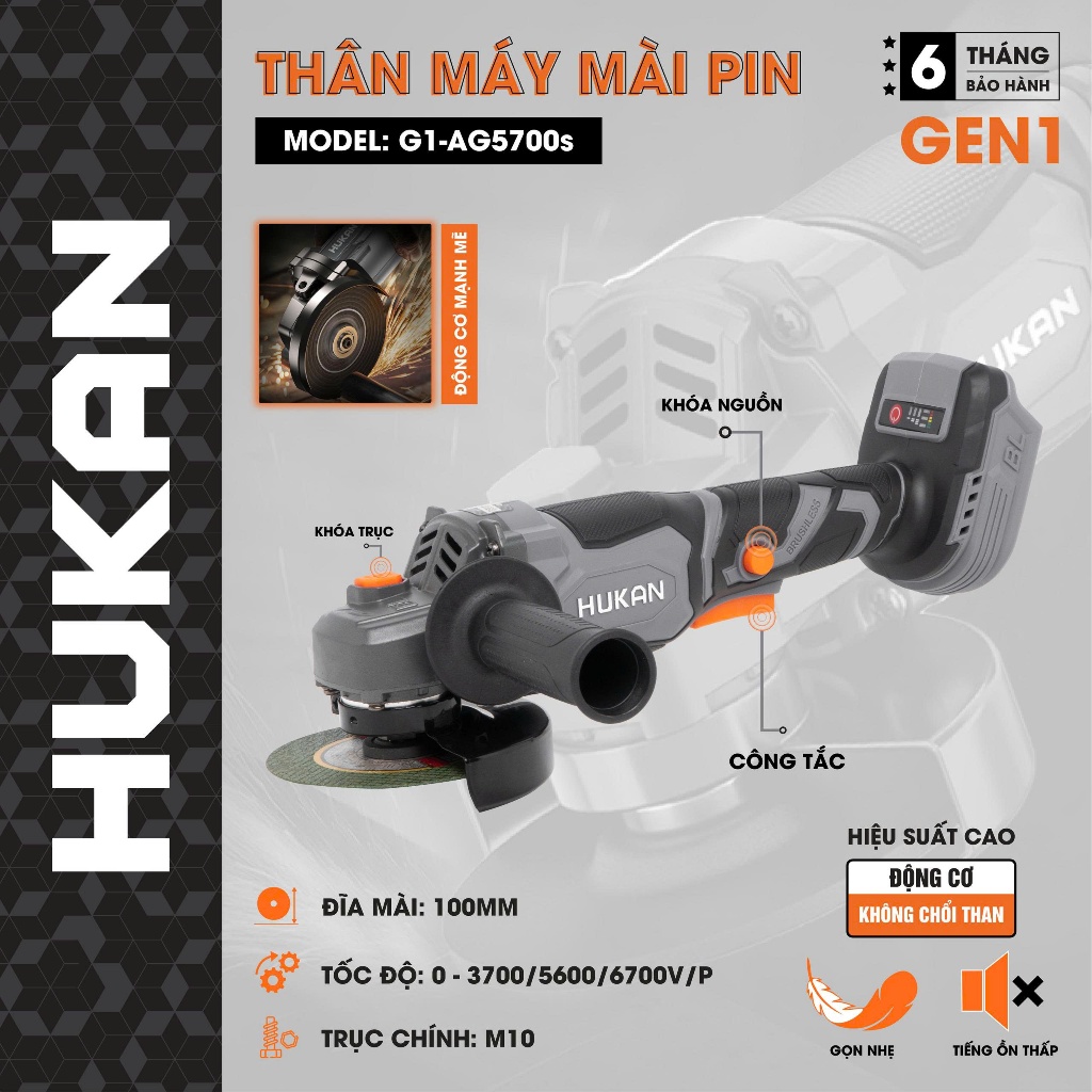 Máy Mài Pin HUKAN G1-AG5700S, Chân Phổ Thông, Tặng Kèm Pin Sạc