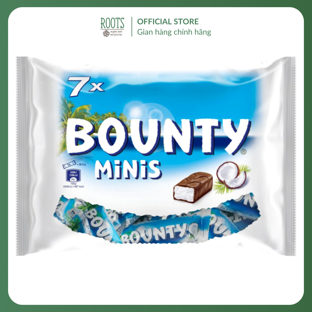 (Ship hỏa tốc) MARS - Socola Nhân Dừa, Bounty Minis, Coconut Filled Milk Chocolate, 7 Viên (227g)