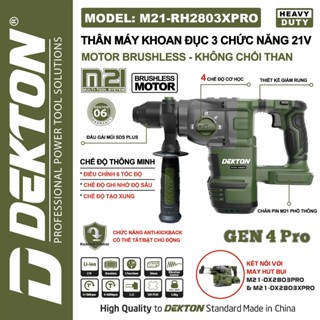  MÁY KHOAN ĐỤC 3CN Dekton M21-RH2803PRO  Màu Xám  & M21-RH2803XPRO  Màu Olive  - Kết nối được với máy hút bụi........ 