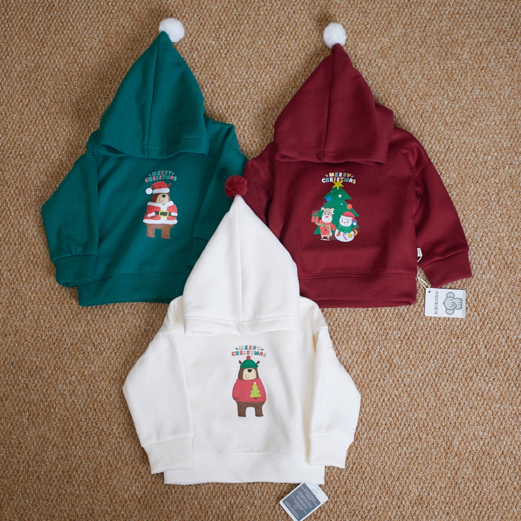 Áo hoddie Noel nỉ mũ chóp in hình giáng sinh đáng yêu chất liệu nỉ bông giữ ấm cho bé trai bé gái - 
