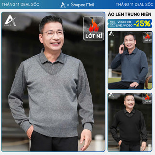  Áo Len Trung Niên Nam AZILA Lót Nỉ Nhung Mềm Mịn Ấm Áp Phối Cổ Sơ Mi Lịch Lãm Áo Len Tặng Bố Tặng Ông Hàng Quảng Châu 