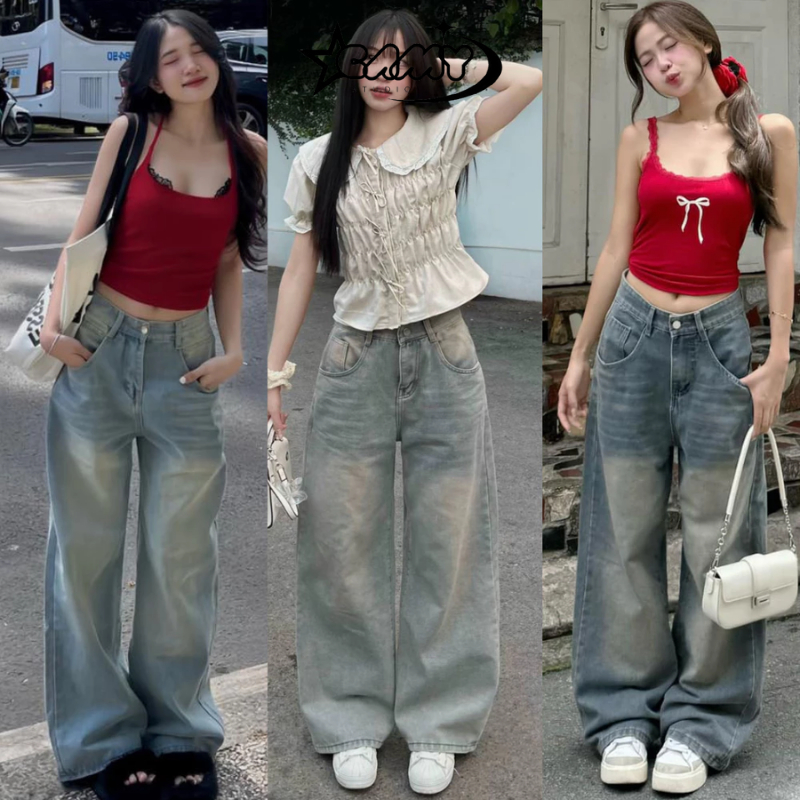 Quần Jeans Ống Suông Rộng Đứng MIAA Cạp Cao Màu RETRO , Quần Bò Ống Rộng Chất Jean Mềm Form Unisex 2