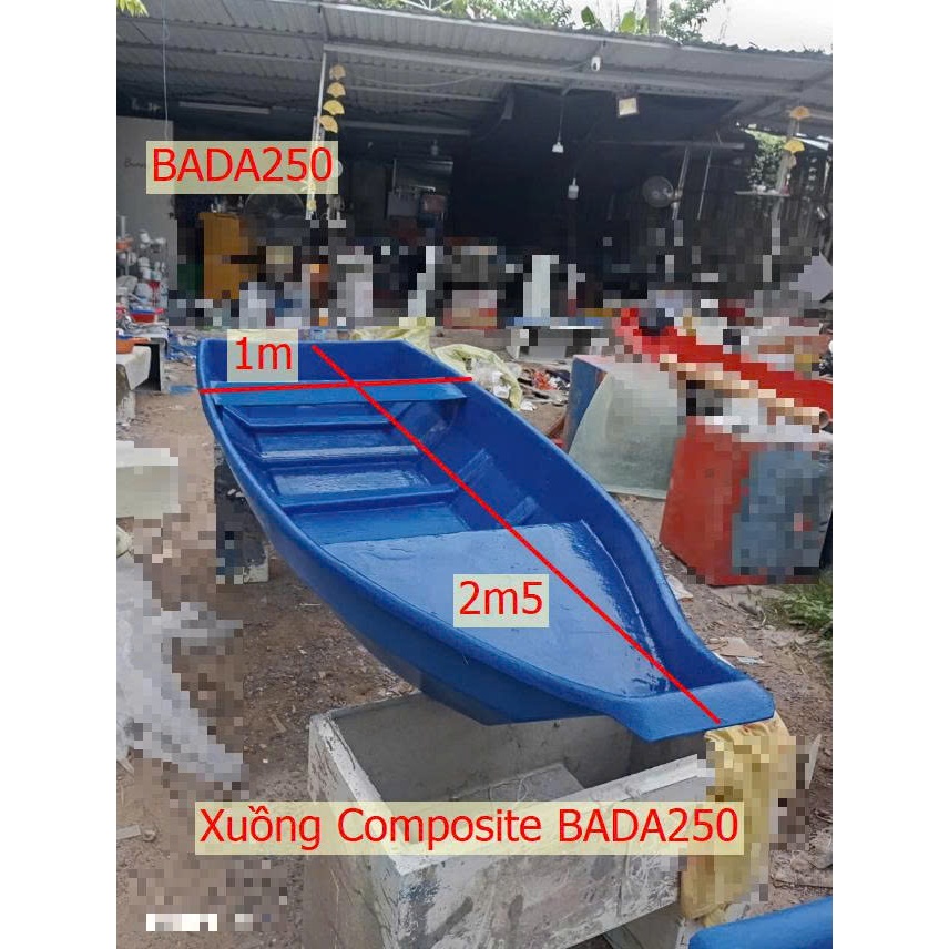 [Kèm Phao Xốp] Xuồng composite 2.5m,dã ngoại và câu cá nhựa composite BADA250, 2 người lớn,1 trẻ em 