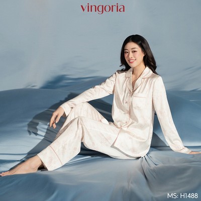 Pijama lụa bộ đồ ngủ nữ VINGO/VINGORIA tay dài dáng SUÔNG mùa thu Cocoon H1488
