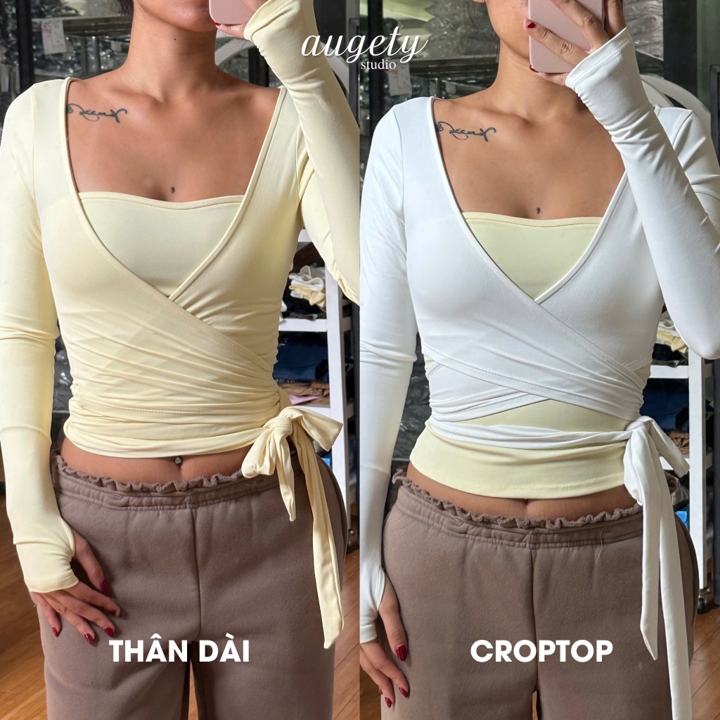 Áo Khoác Đắp Chéo Buộc Dây Tay Dài Công Nghệ Vải Siêu Mỏng Mát Và Co Giãn Ôm Sát Augety Studio, LIORA Wrapped Cardigan | BigBuy360 - bigbuy360.vn