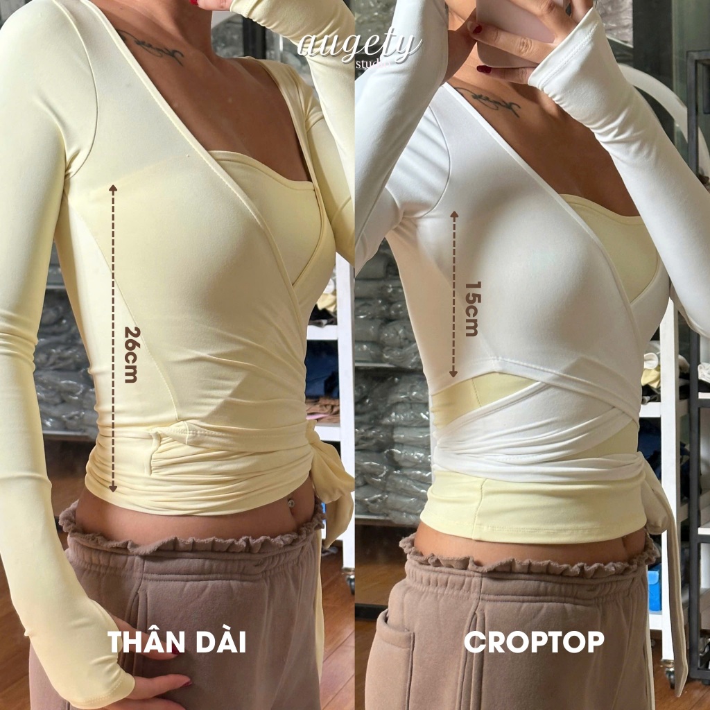 Áo Khoác Đắp Chéo Buộc Dây Tay Dài Công Nghệ Vải Siêu Mỏng Mát Và Co Giãn Ôm Sát Augety Studio, LIORA Wrapped Cardigan | BigBuy360 - bigbuy360.vn