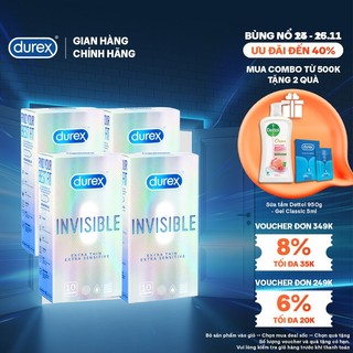 Bộ 4 hộp bao cao su Durex Invisible siêu mỏng, size 52mm, 10 bao/hộp