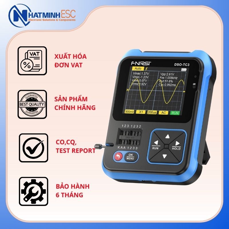Máy hiện sóng cầm tay đa năng FNIRSI DSO-TC3 500KHz (hiện sóng, phát xung, đo linh kiện)
