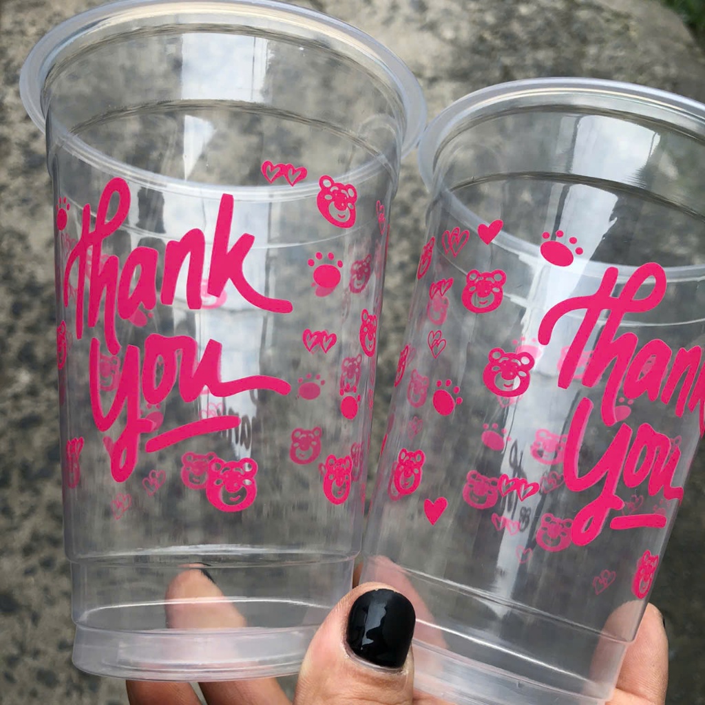 50 ly pp 500ml, ly pp 650ml, ly pp700ml, ly pp 360ml mẫu gấu dâu MẪU IN SẴN LY IN SẴN ly nhựa cà phê