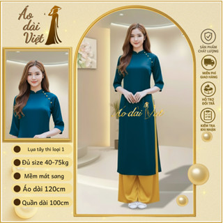  Áo dài cách tân dáng suông lụa cao cấp màu xanh cổ vịt đính ngọc nữ đi làm lễ chùa tết chụp ảnh 