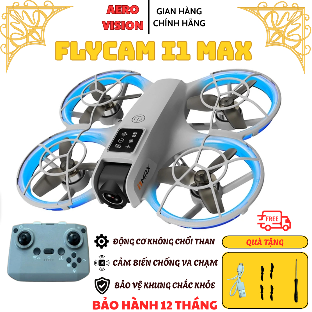 Flycam I1 Max, Động cơ không chổi than, FPV cao cấp, Cảm biến chống va chạm, Drone Mini
