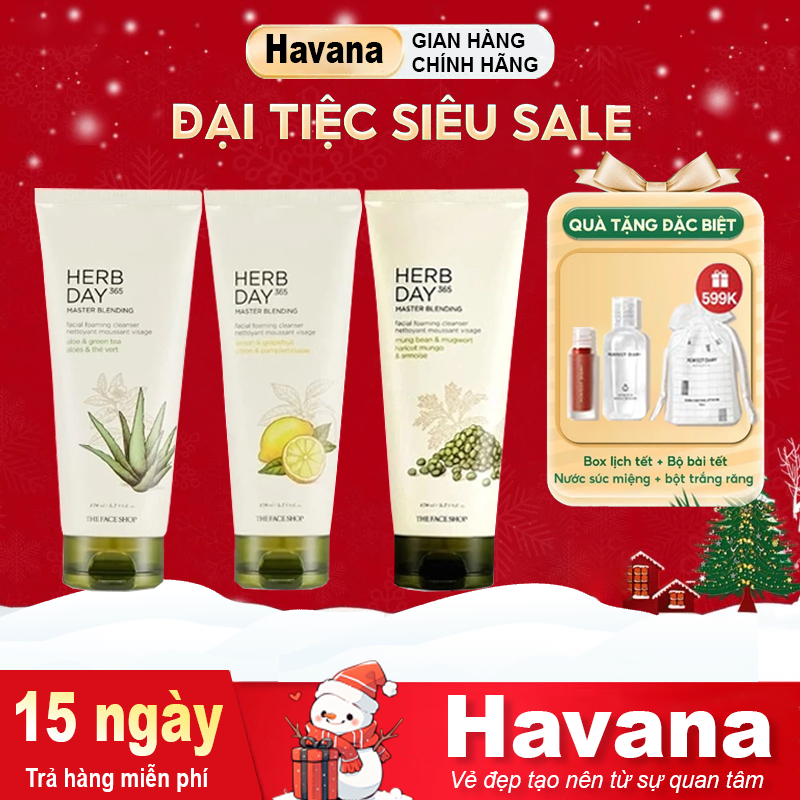  Sữa Rửa Mặt Tạo Bọt Thefaceshop Herb Day 365 Master Blending Aloe&Greentea 170ml 