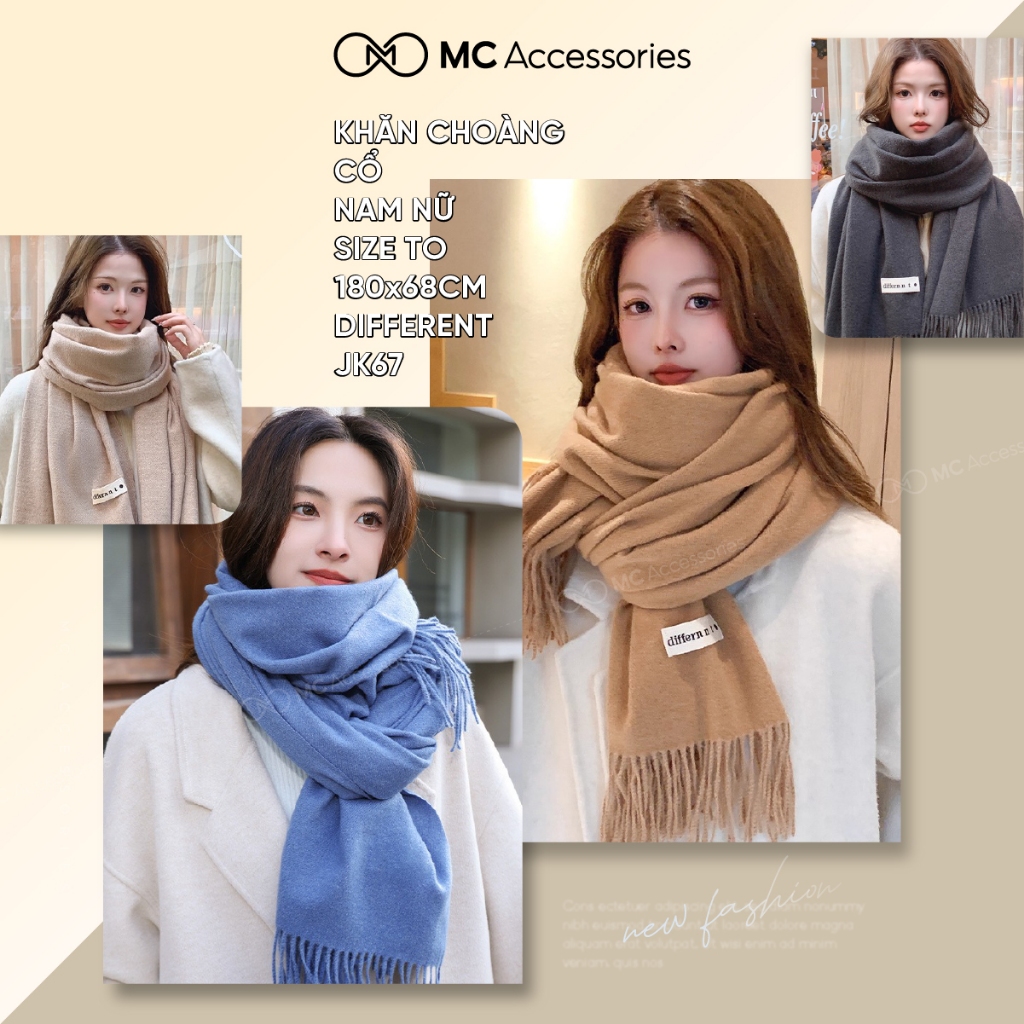 Khăn Choàng Cổ JK067 Nam Nữ Size To 180x68cm Tag Different Khăn Len Cashmere Dày Mịn Sang Trọng Giữ 