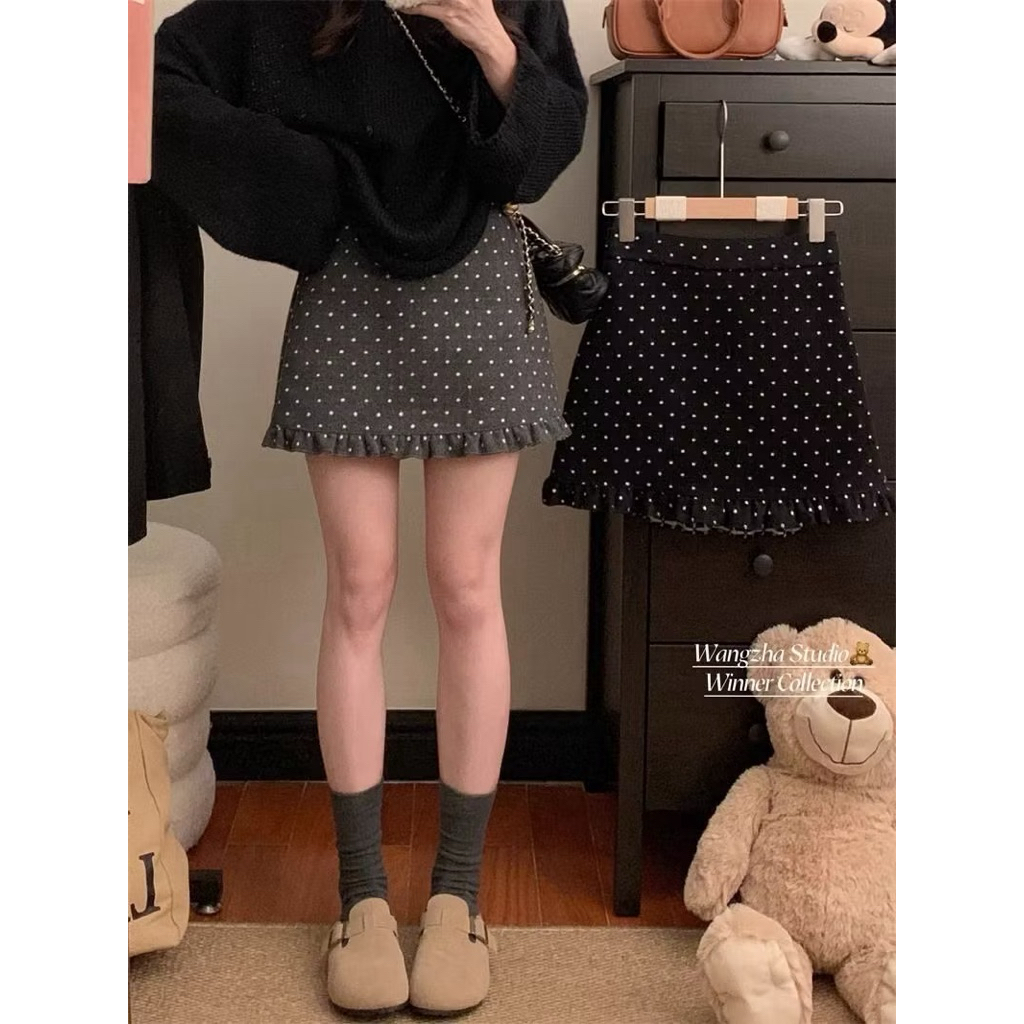 [NEW]Chân váy dạ mềm dáng chữ A hoạ tiết chấm bi phối viền BÈO GẤU style Ulzzang-Dành Cho Nữ | BigBuy360 - bigbuy360.vn