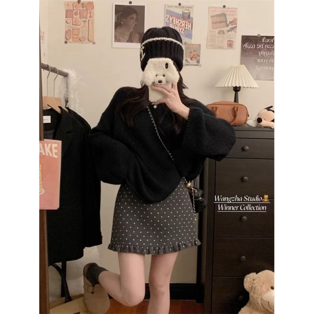 [NEW]Chân váy dạ mềm dáng chữ A hoạ tiết chấm bi phối viền BÈO GẤU style Ulzzang-Dành Cho Nữ | BigBuy360 - bigbuy360.vn