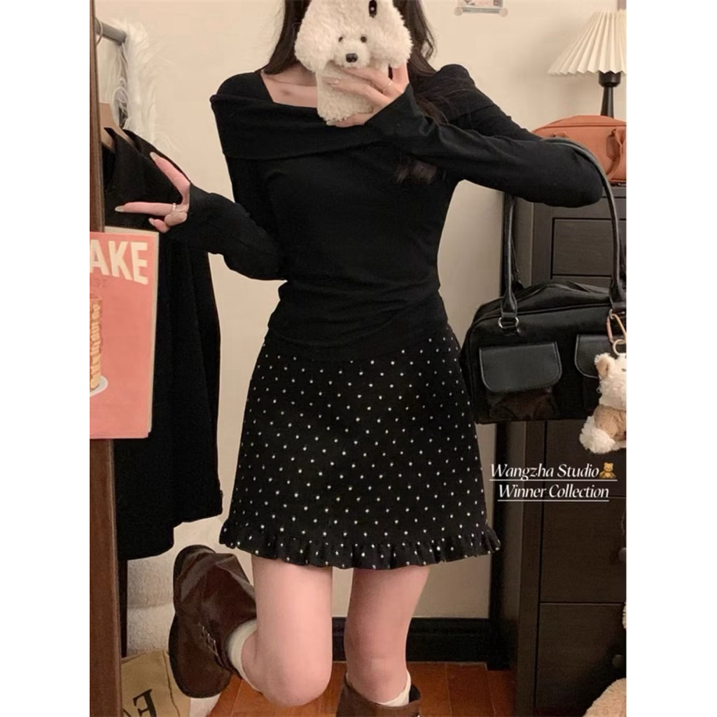 [NEW]Chân váy dạ mềm dáng chữ A hoạ tiết chấm bi phối viền BÈO GẤU style Ulzzang-Dành Cho Nữ | BigBuy360 - bigbuy360.vn
