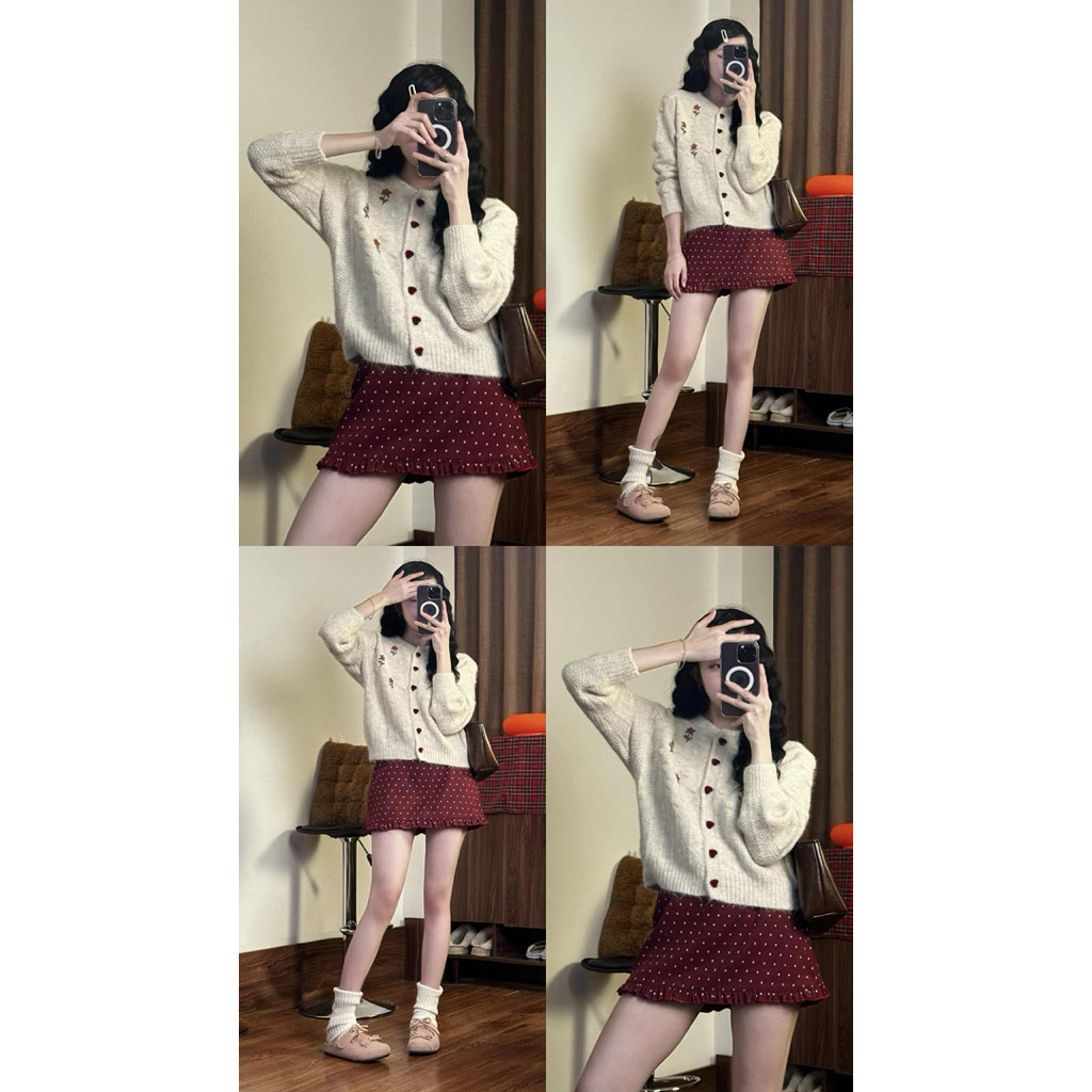 [NEW]Chân váy dạ mềm dáng chữ A hoạ tiết chấm bi phối viền BÈO GẤU style Ulzzang-Dành Cho Nữ | BigBuy360 - bigbuy360.vn