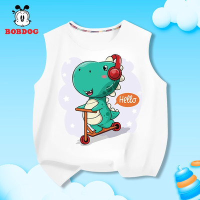 Áo ba lỗ bé trai BOBDOG, áo thun cho bé từ 12kg-45kg form rộng rãi vải cotton mềm mát in hình khủng long